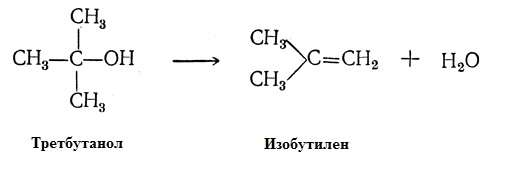 Формула реакция получения изобутилена из третбутилового спирта