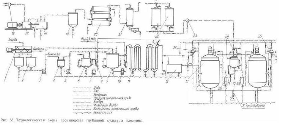 технологическая схема установки производства глубинной культуры фермента для спиртовой промышленности  Asp. Batatae 61